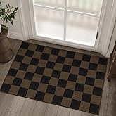 Rugalia Easy Jute Checkered Entryway Rug, 2x3 Coffee Modern Indoor Outdoor Doormat, Washable Non-Slip Small Kitchen Rug Farmhouse Checkerboard Throw Rugs for Entrance Bedroom Bathroom