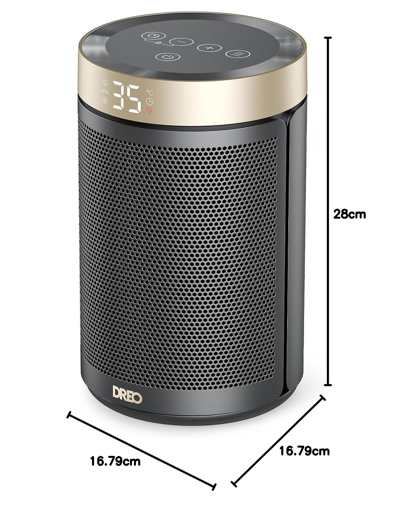 Dreo Electric Heater, 1500W Energy Efficient Space Room Heater, Upgrade Remote Portable Ceramic Fan Heaters, Thermostat, 3 Modes 12H Timer, Overheat & Tip Over Protection, for Bedroom, Atom 316, Gold