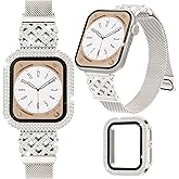 Metal Bracelet for Apple Watch Band 42mm 41mm 40mm 38mm 46mm 45mm 44mm for Women with Bling Case,Magnetic Slim Strap for iWatch Bands Series 11 10 9 8 7 6 5 4 3 SE SE3 Stainless Steel Mesh Loop iPhone