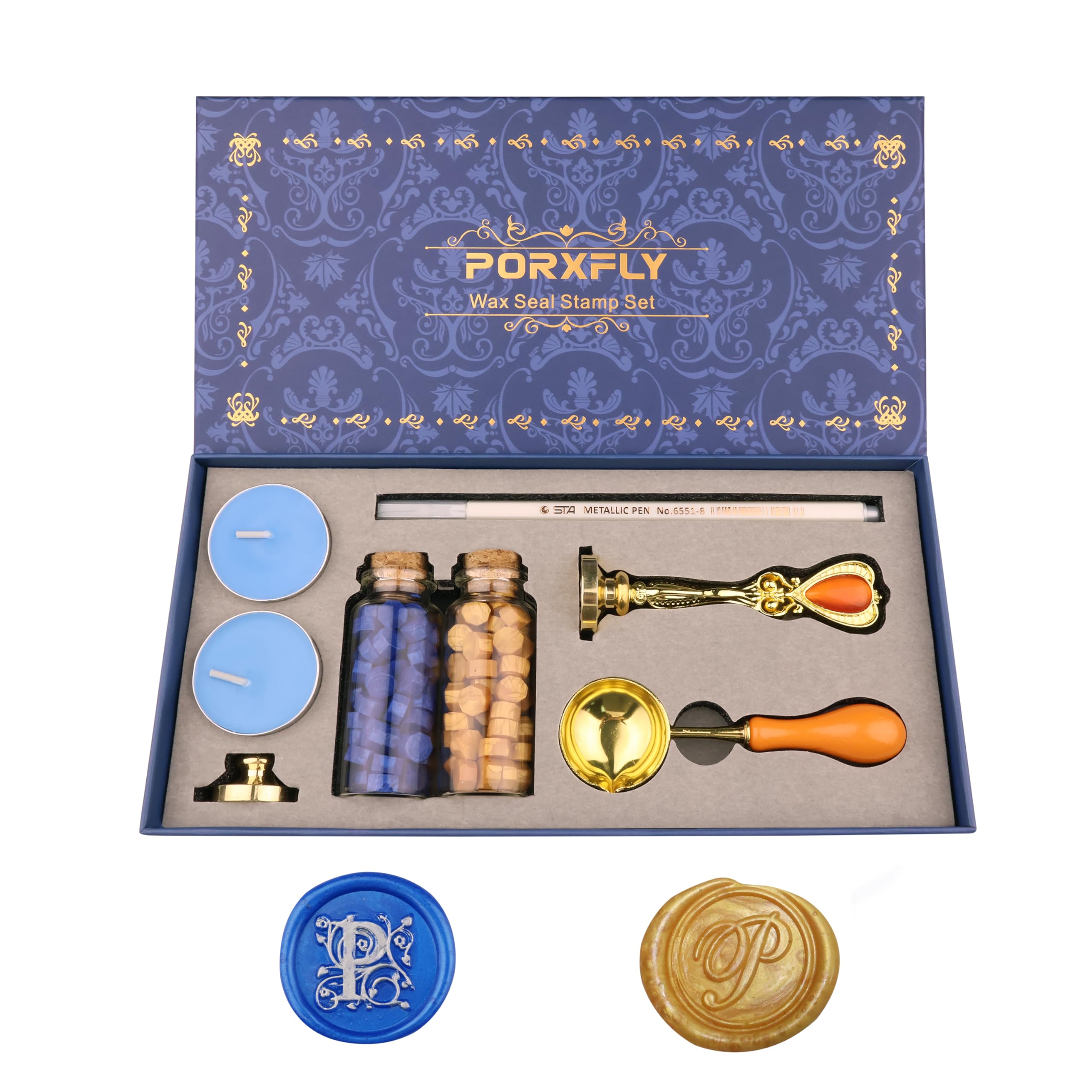 PORXFLY 2 Pieces Letter P Wax Seal Stamp Set,Initial Alphabet Wax Seal Stamp Kit Vintage Gift Box, A to Z Letter Series Stamp for Wedding Invitations, Envelopes, Gift Wrapping (P)