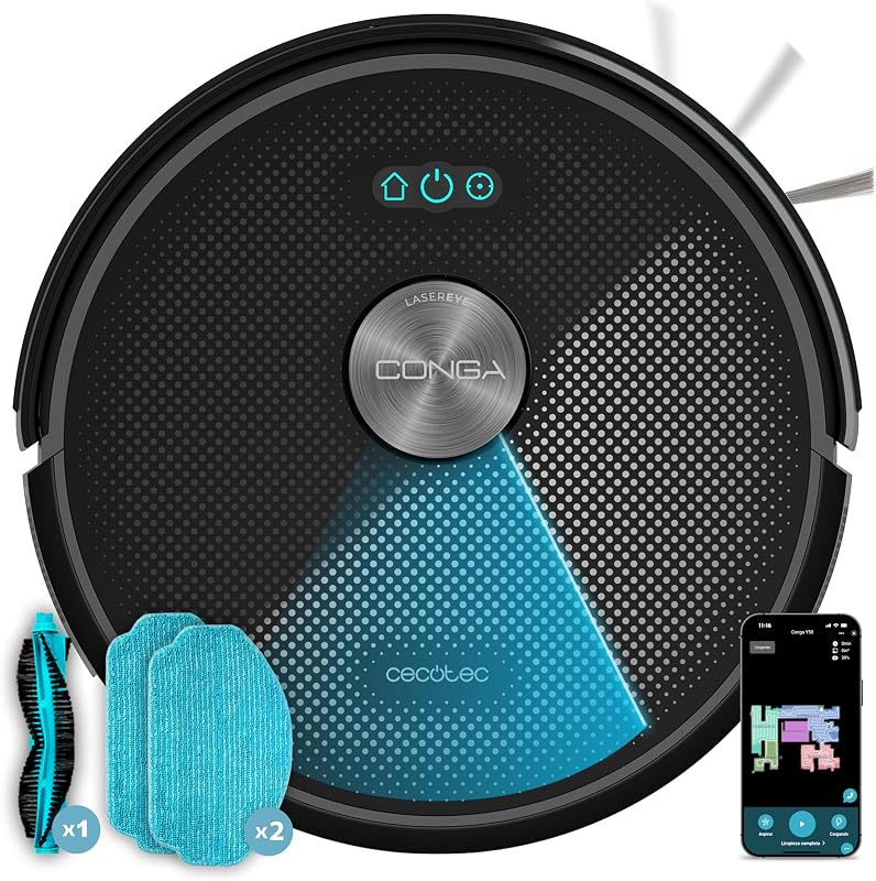 Robô Aspirador com Navegação Giroscópica e App Conga M50 X-Treme. 7000Pa, Varreduras, Aspiradores, Mops e Mops, 160mins de autonomia, Sensores anti-queda, Escova multifunções, TotalSurface — foto 1 de 8