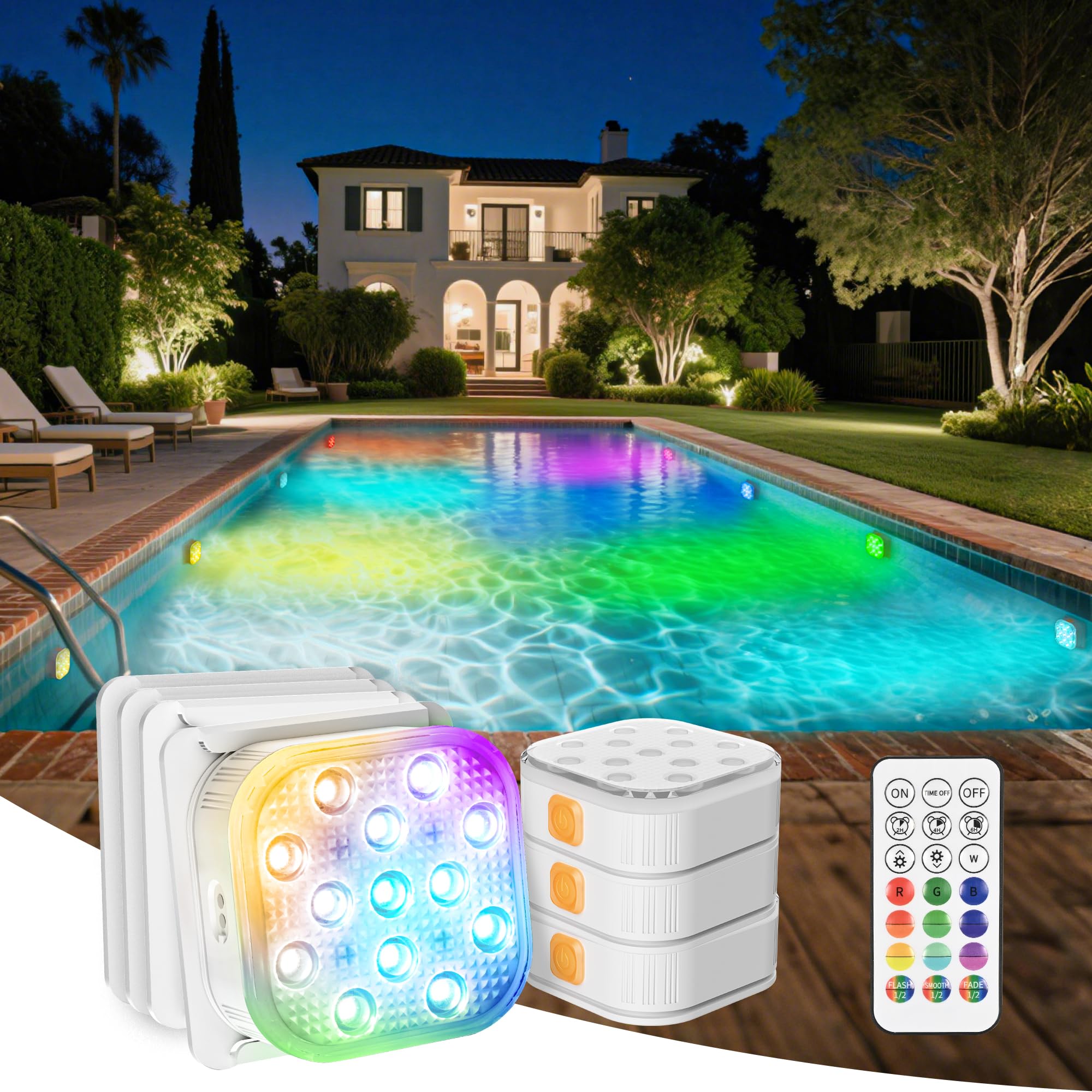 Photo 1 of ***Factory sealed***
PATIOPIA Pool Lights with Remote, IP68 Waterproof Plug 16 Color Rechargeable LED Lights, Pool Light for Above Ground Inground Pools, Fountains, Ponds, Party, Hot Tub 4 Pack
