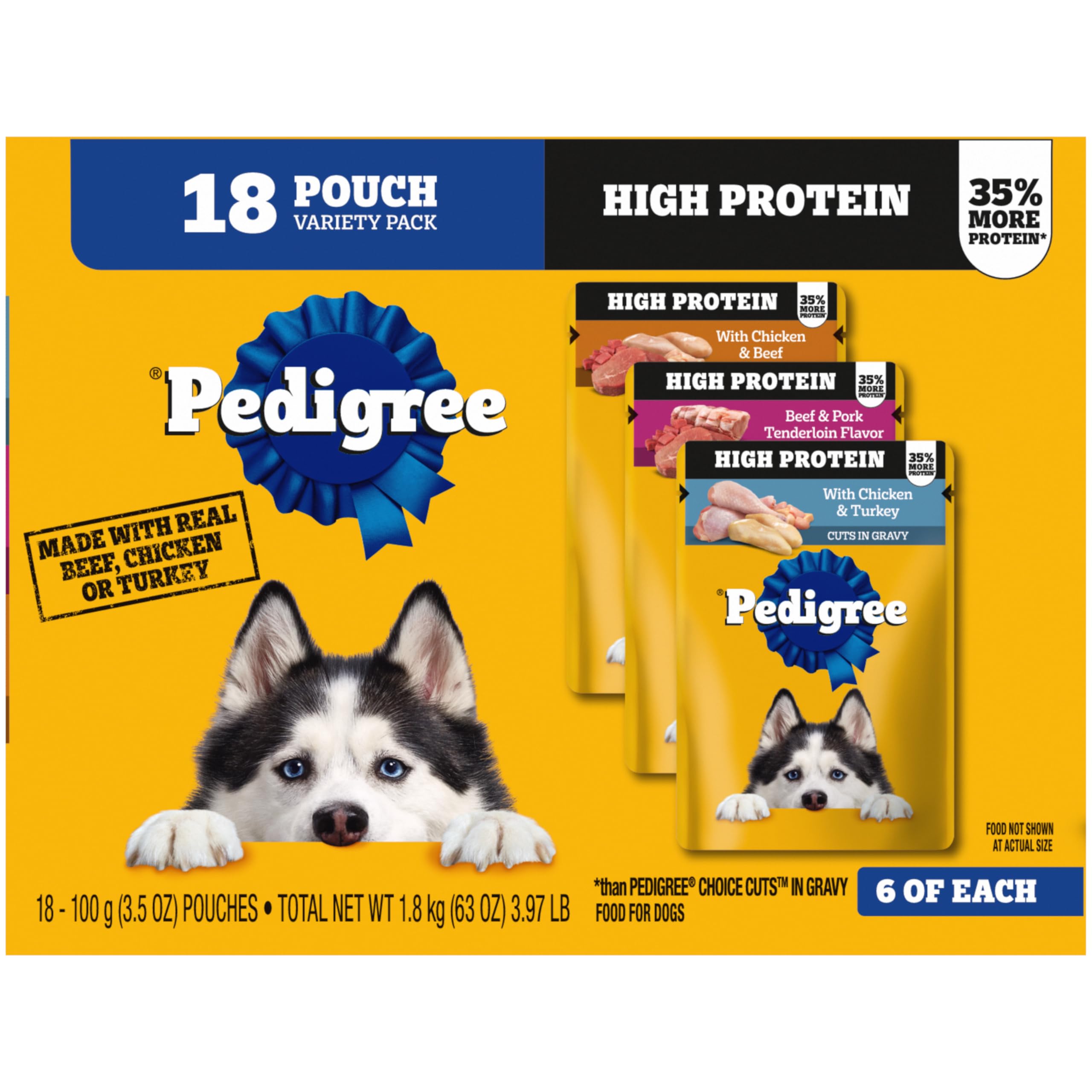 View 1 of ***BEST BY 1/2026***Pedigree High Protein Adult Soft Wet Dog Food Variety Pack, 3.5 oz. Pouches, 18 Count***BEST BY 1/2026***