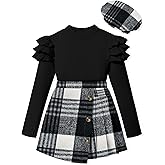 MIGU Girls Clothes Skirt Set Fall Winter Ruffle long Sleeve Tops+Plaid Skirt Shorts+Hat Girls Clothing Sets 3Pcs Outfits