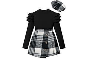 MIGU Girls Clothes Skirt Set Fall Winter Ruffle long Sleeve Tops+Plaid Skirt Shorts+Hat Girls Clothing Sets 3Pcs Outfits