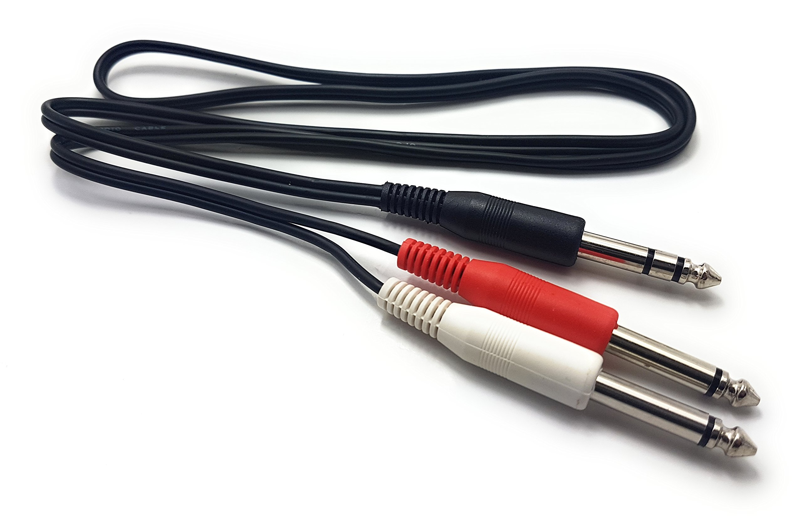 MainCore 1m Long 6.35mm Stereo Jack Plug to 2 x Twin 6.35mm Y Mono Jack Plugs Splitter Cable Lead (Available in 0.50m, 1m, 2m, 3m, 6m) (1m)