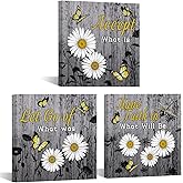 LevvArts Daisy Wall Art Decor Rustic Inspirational Quotes Canvas Print Farmhouse Flowers Picture Paintings Decoration for Bathroom Ready to Hang