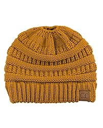 C.C BeanieTail Soft Stretch Cable Knit Messy High