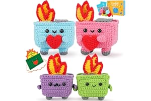 FORTUNING'S JDS Crochet Kit for Beginners, 4PCS Dumpster Fire Crochet Starter Kit with Step-by-Step Video Tutorials, Emotional Positive Support Beginner Crochet Kits for Adults Women, Funny Crochet Gifts