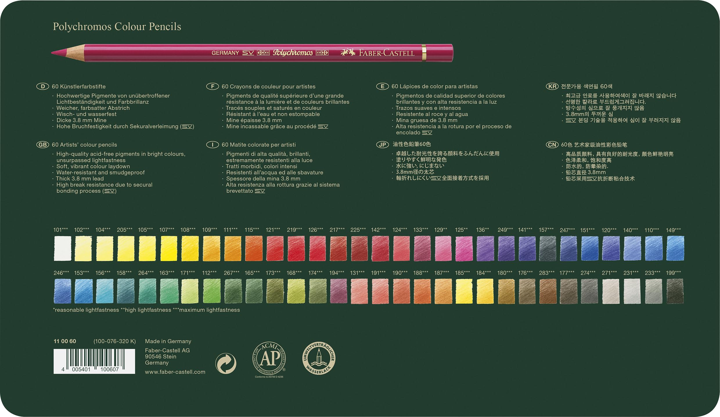 Faber-Castell Polychromos Artists' Color Pencils - Tin of 60 Colors - Premium Quality Artist Pencils