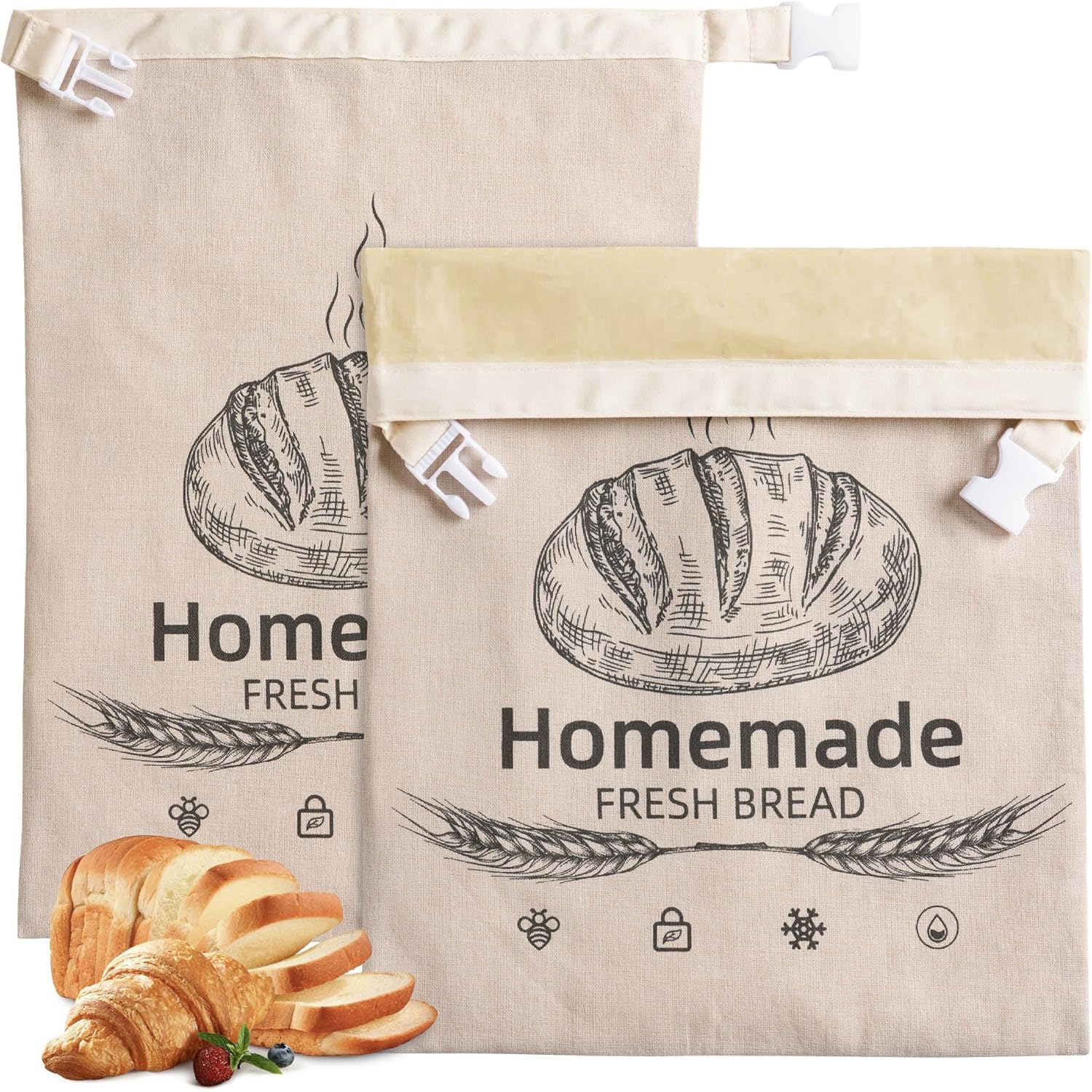 Photo 1 of 2 Pack Beeswax Bread Bags for Sourdough,Reusable Organic Linen Beeswax Bread Bag for Homemade Sourdough 17 x 12.6 Inches Food Storage Cloth Bag – Freezer-Friendly & Freshness Preservation (Beeswax)