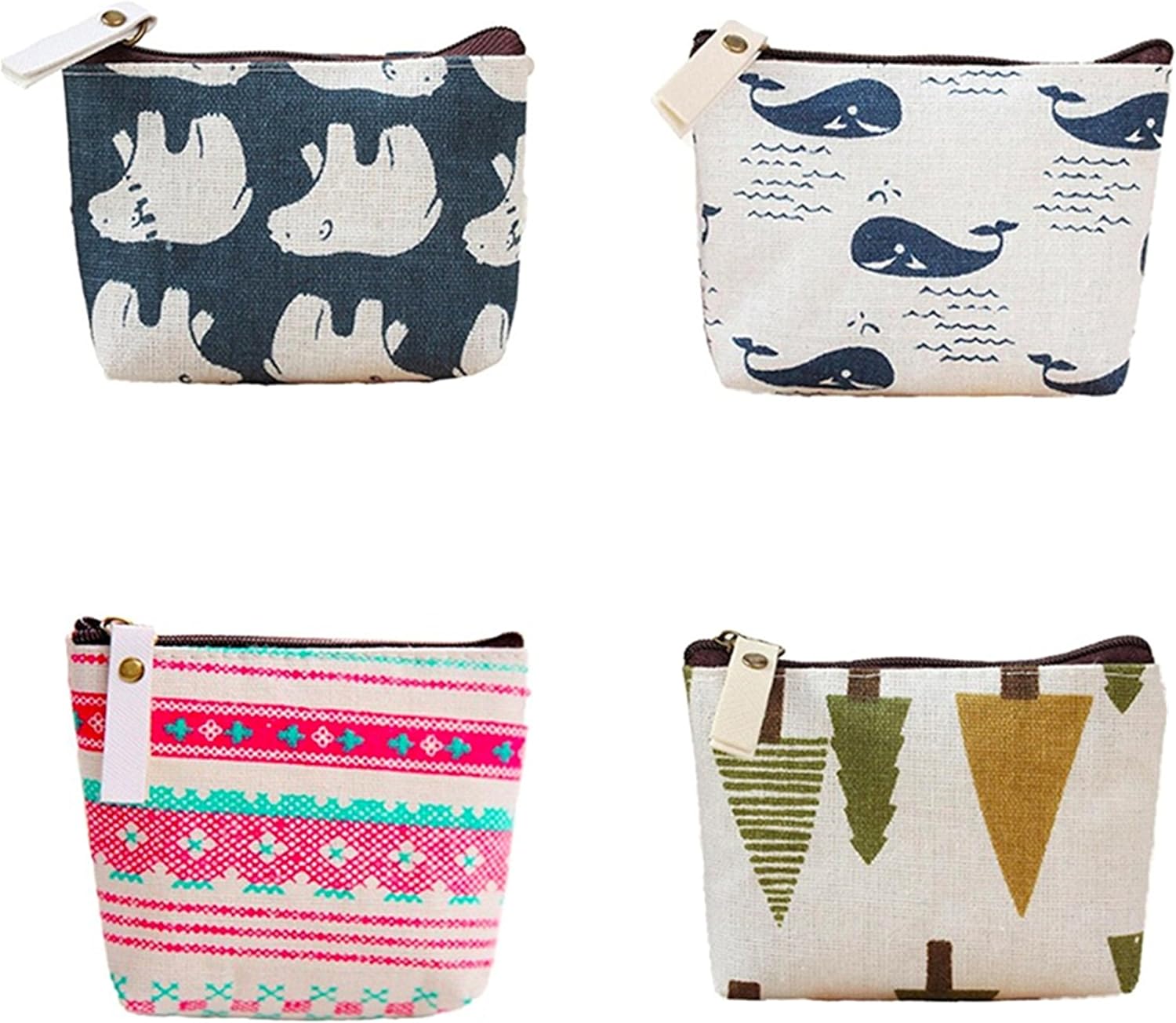 Women Canvas Coin Purse, mSure Canvas Coin Purse Pouch Bag for Credit Card ID Card, Keys, Headset, Lipstick, 4 Pieces