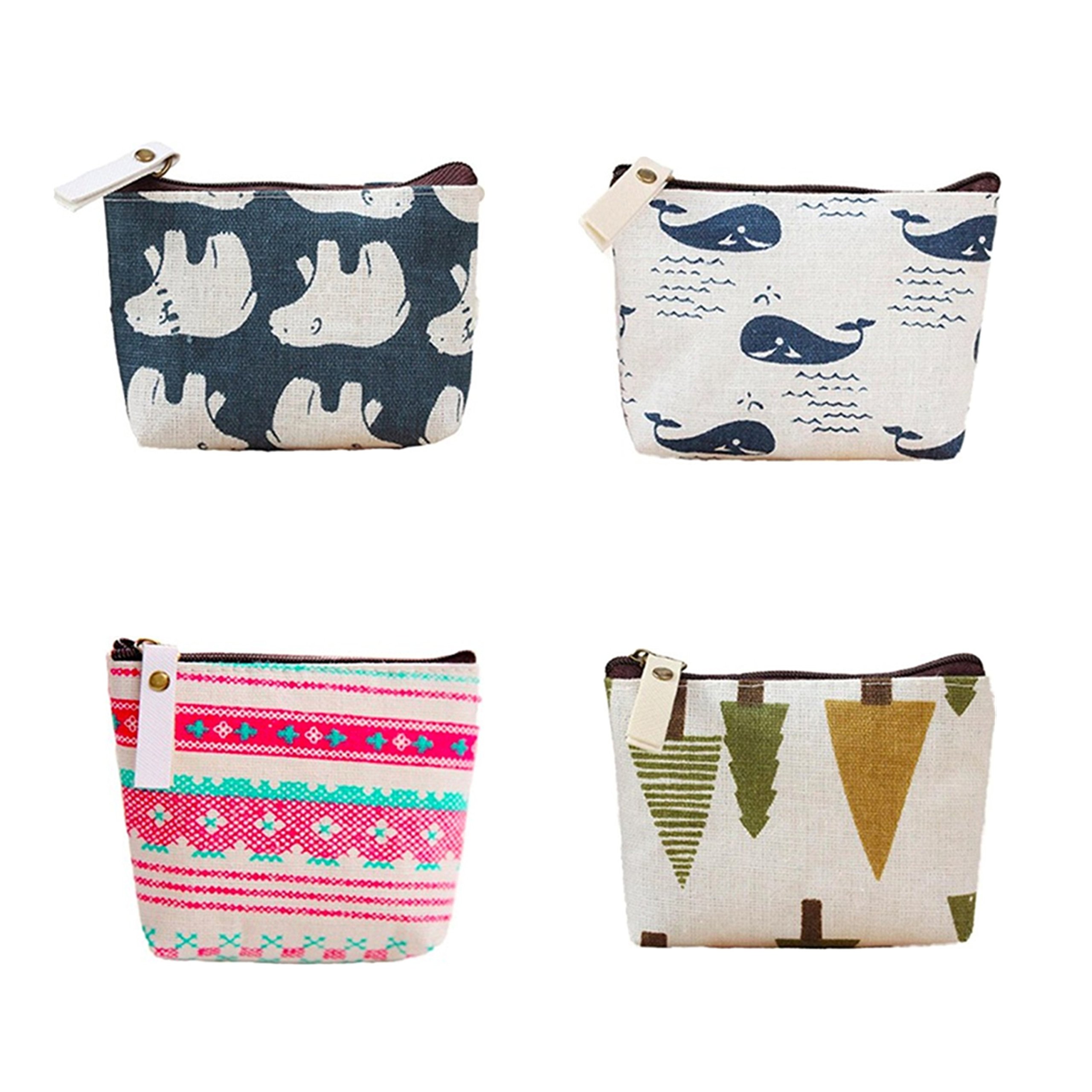 Women Canvas Coin Purse, mSure Canvas Coin Purse Pouch Bag for Credit Card, ID Card, Keys, Headset, Lipstick, 4 Pieces