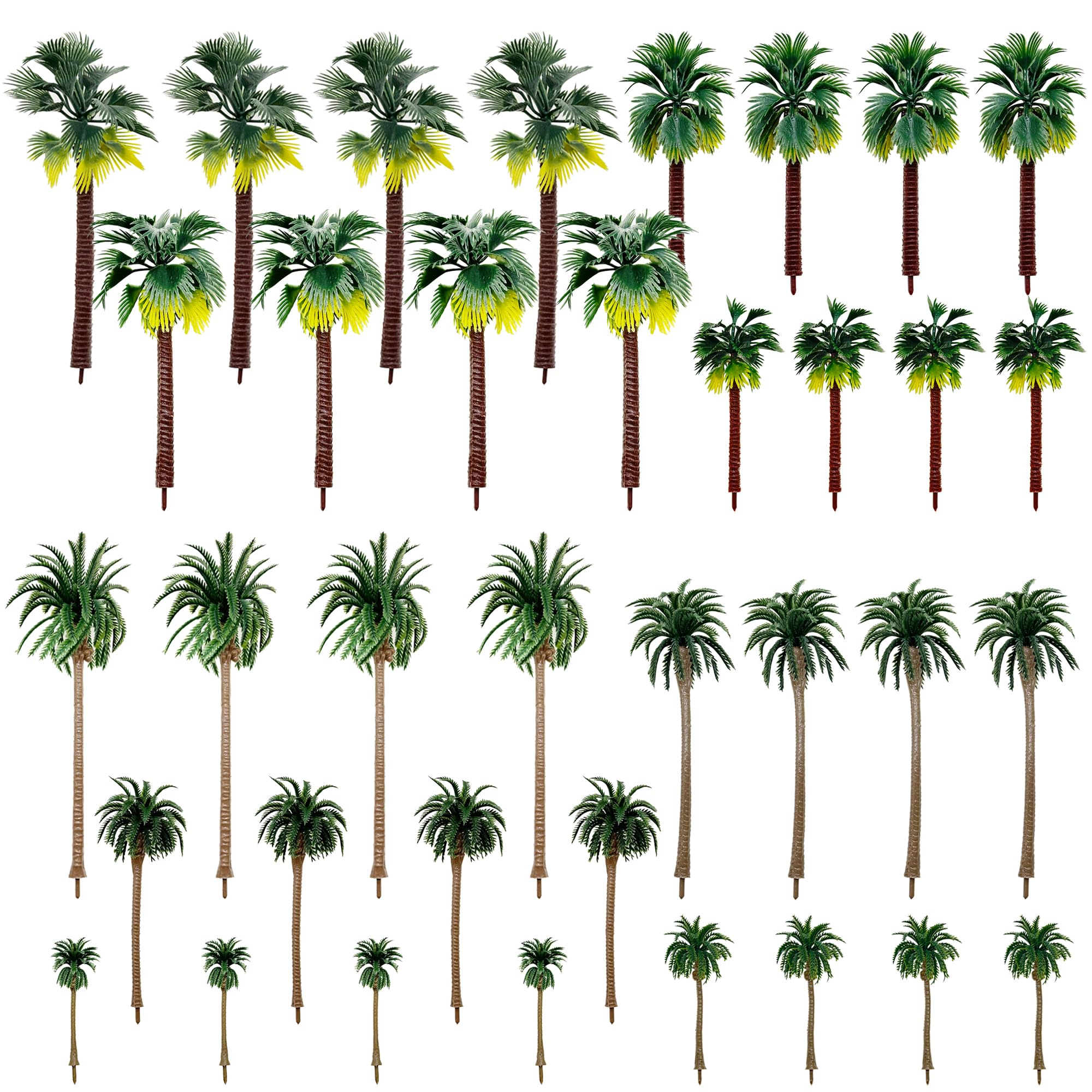 Cayway Model Trees Coconut Palm Model Trees, 36 PCS Mixed Model Trees for Model Train Railway Architecture Diorama DIY Scenery Landscape