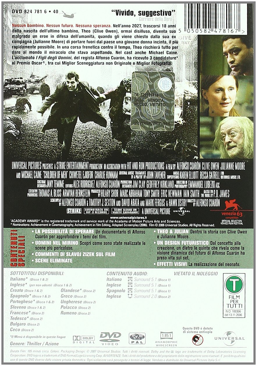 I Figli Degli Uomini Special Edition 2 Dvds It Import Amazon De Clive Owen Michael Caine Julianne Moore Peter Mullan Chiwetel Ejiofor Jon Chevalier Rita Davies Charlie Hunnam Kim Fenton Danny Huston Maria