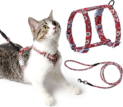 Pettom Cat Harness With Lead Adjustable Harness Lead Set For Cat Kitten Small Pet Outdoor Walking With Quick Buckle Floral Design M Chest 26 40 Cm Red Amazon Co Uk Pet Supplies