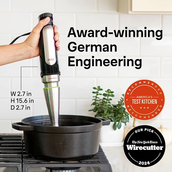 BRAUN MULTIQUICK 7 3-IN-1 IMMERSION BLENDER WITH FOOD PROCESSOR – POWERFUL HANDHELD ELECTRIC STICK – EMULSIFIER FOR CHOPPING, BEATING & WHISKING – IDEAL FOR SOUP, PUREE, SMOOTHIES & MORE