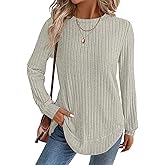 JUSTFASHIONNOW Womens Long Sleeve Shirts Trendy Sweaters Lightweight 2025 Casual Crewneck Fall Tunic Tops Loose Fit Dressy