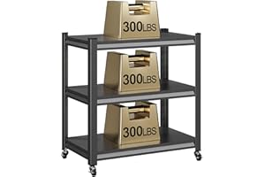 Yizosh Garage Storage Shelving Unit, 3 Tier Metal Storage Shelves with Wheels, Adjustable Heavy Duty Shelf 900LBS Load Storage Rack for Garage Warehouse Kitchen, 31.5" H X 33.9" W X 17.7" D (Black)