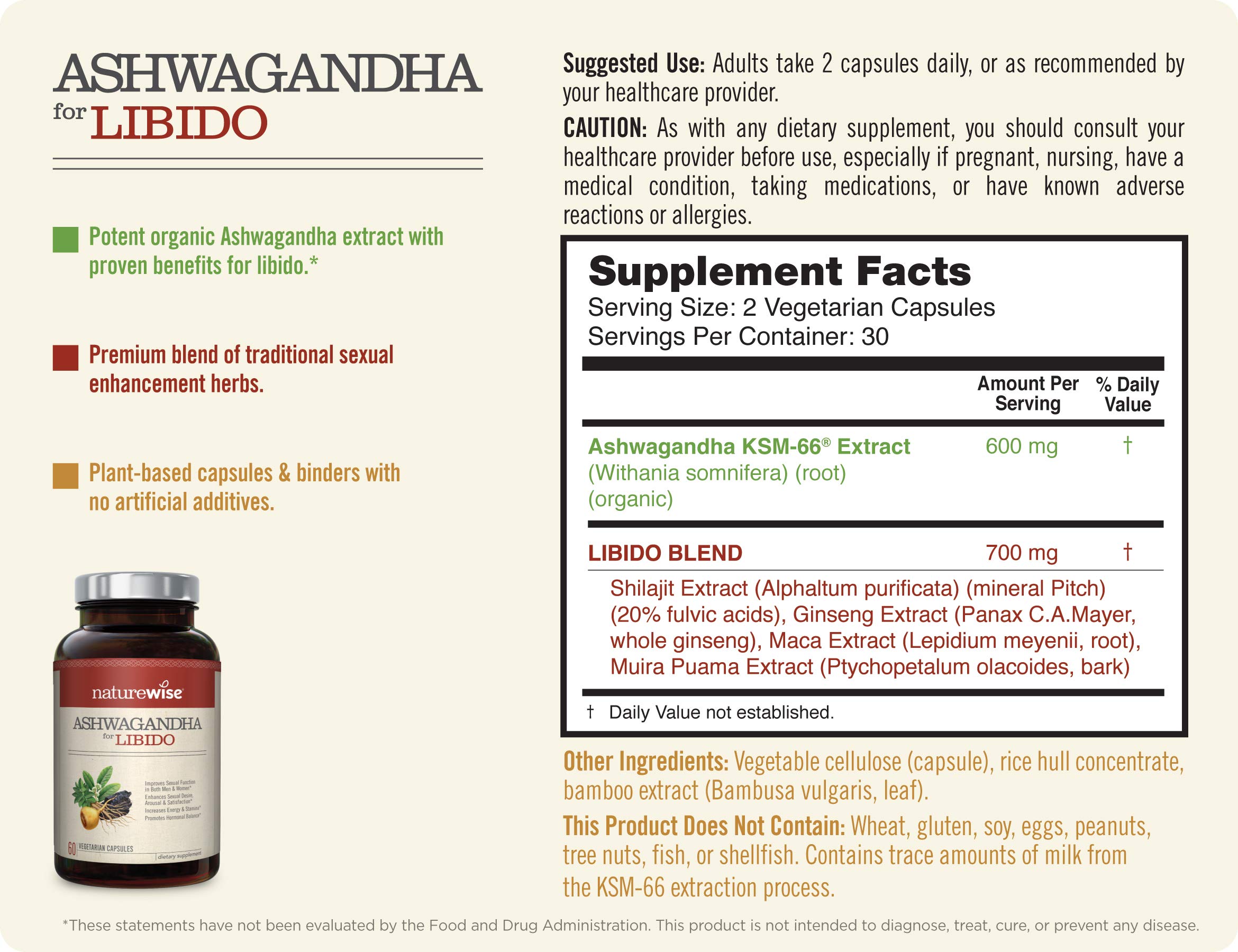 NatureWise Ashwagandha para potenciar la libido natural para hombres y