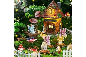 Leyndo 28 Pcs Solar House Garden Accessories Fairy Light up Fairy Figures Garden Kit Resin Miniature Mushroom House Figures Micro Landscape Ornaments (Fresh)