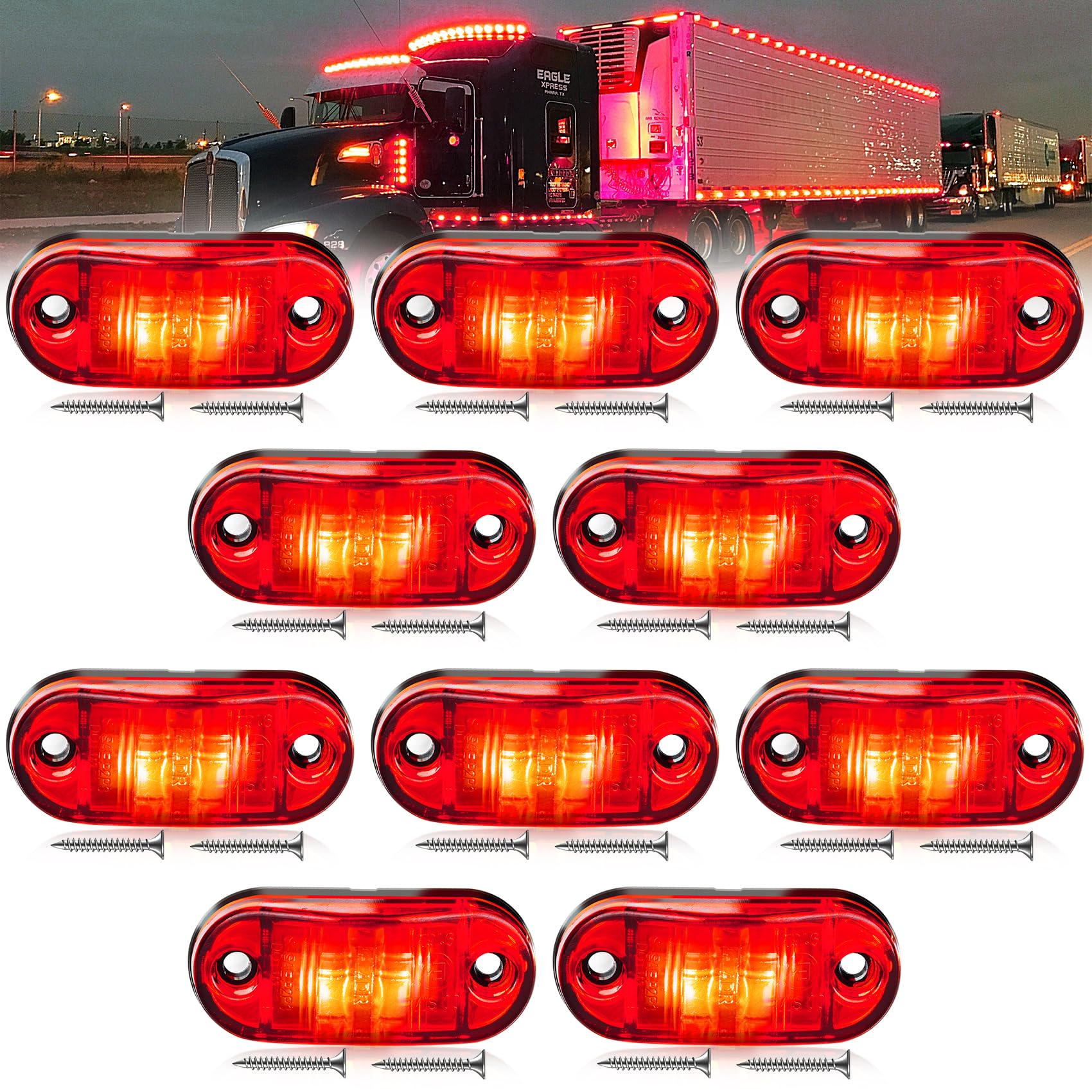 Photo 1 of 10 PCS 2.5 inch LED Trailer Marker Lights with Screws, Front Rear Side Marker Clearance Indicators Light Lamp, Red Dc12-24V Waterproof Universal Accessories for Rv Camper Truck Van Caravan Boat