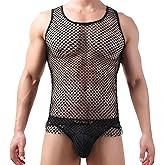 Men’s Mesh Sheer Fishnet Muscle Top Fitted Sleeveless Night Clubwear See Through Workout Gym Undershirt Tank Top