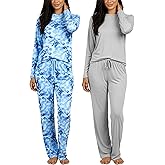 Real Essentials 2 Pack: Women's Comfy Pajama Sets - Short & Long Sleeve Ladies Loungewear Sleepwear PJs (Available In Plus)