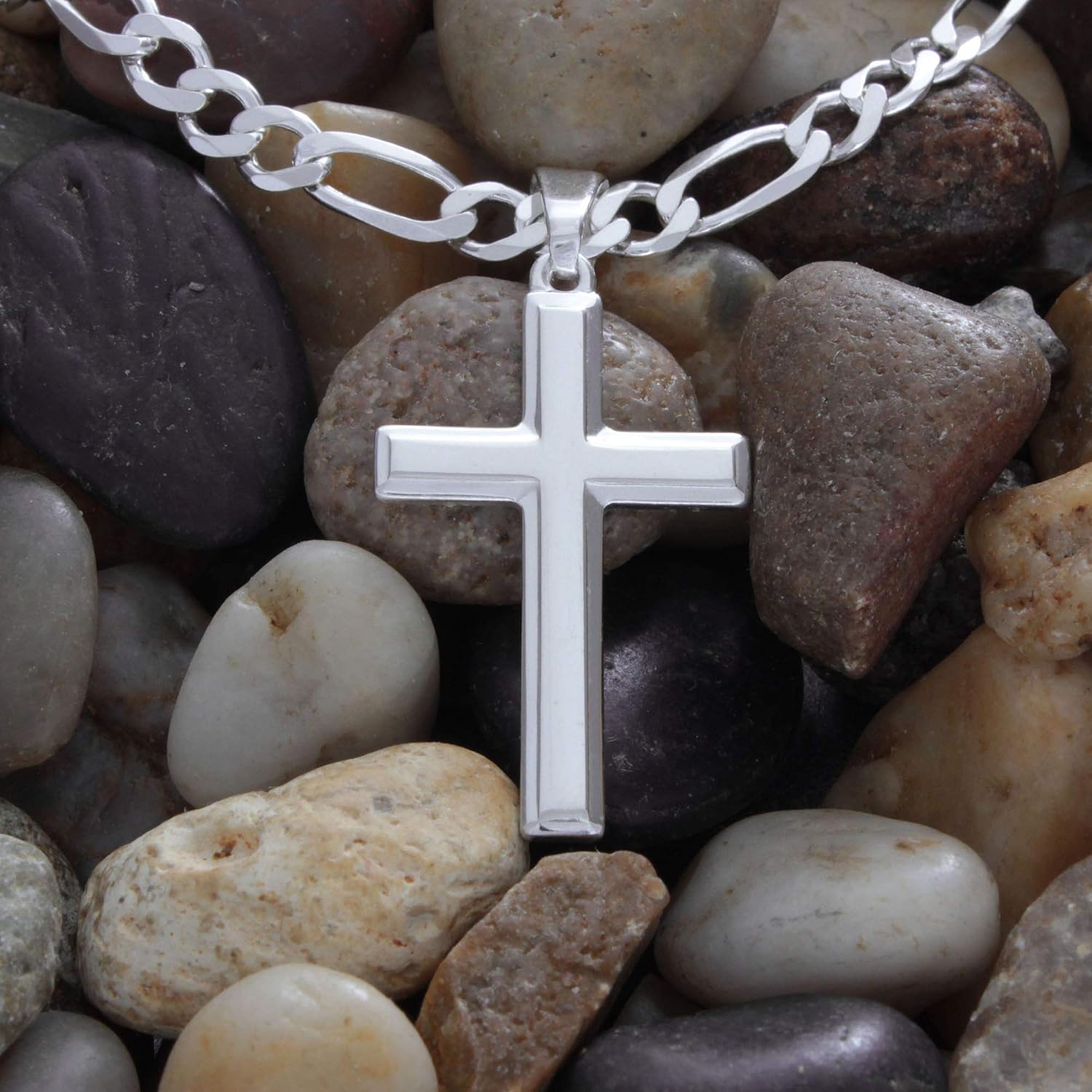 Mens Sterling Silver Cross Necklace 