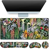 Desk Mat Floral, Large Gaming Mouse Pad with Wrist Rest, 4in1 XXL Mousepad+Keyboard Wrist Rest+Mouse Pad Wrist Support+Cup Coaster Set Ergonomic Computer Desk Arm Wrist for Decor Home Office Women
