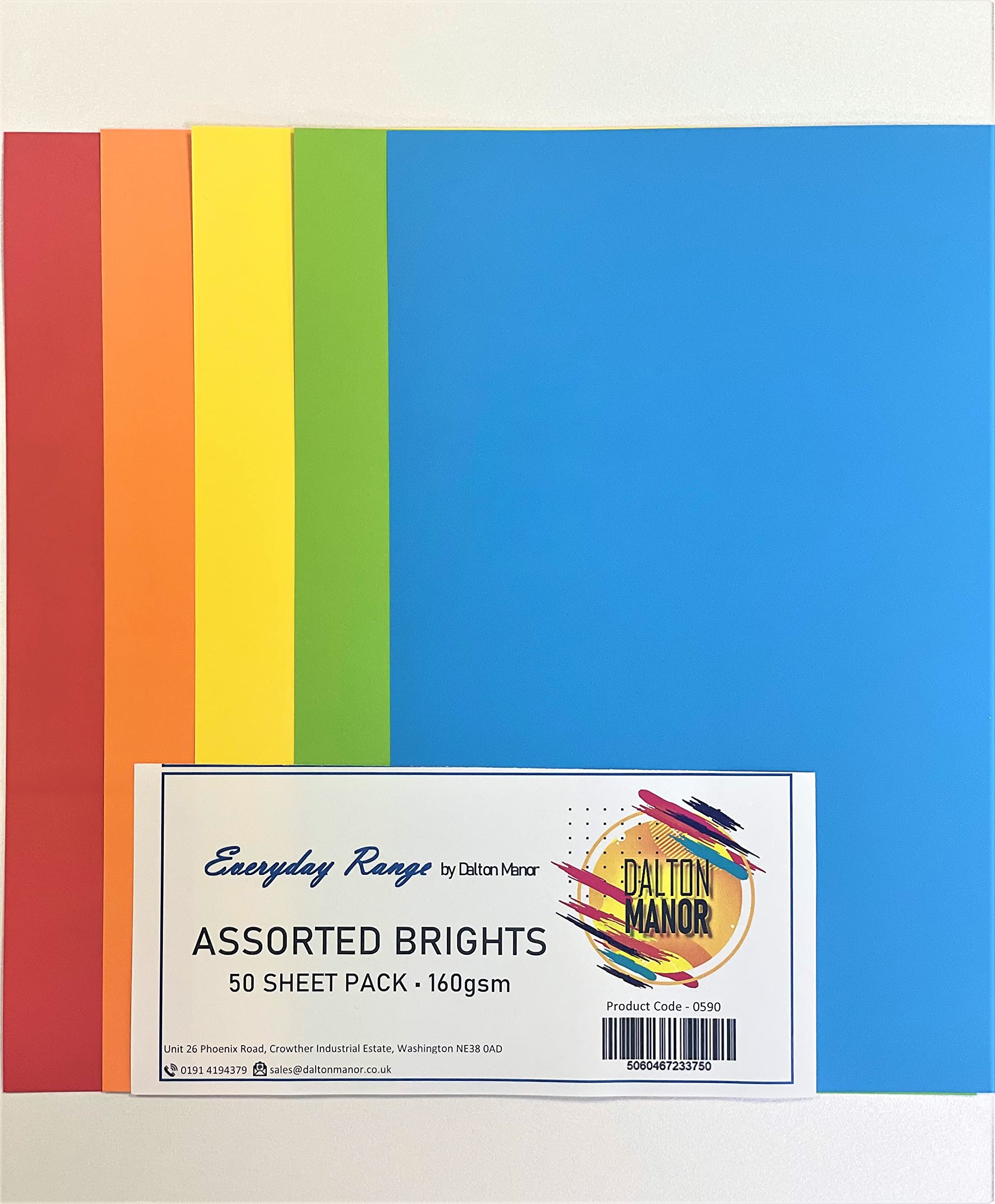 DALTON MANOR A4 COLOURED CARD 160GSM - BRIGHT/PASTEL MIX - 50 SHEET PACK