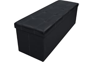 Otto & Ben Folding Chest with Memory Foam Seat Tufted Faux Leather Trunk Bedroom Ottomans Bench End Table, 45 Inch, Black