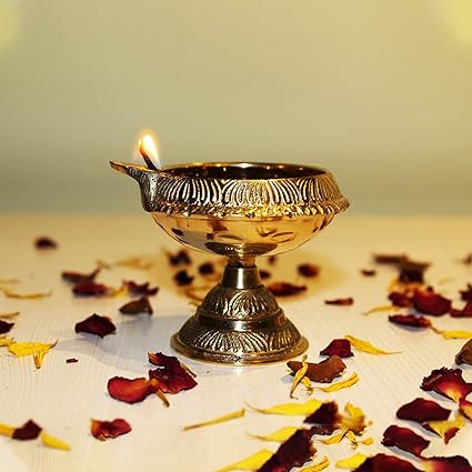 LotusFeet Spirituality Brass Diya (6 x 6 x 6 cm, Gold)