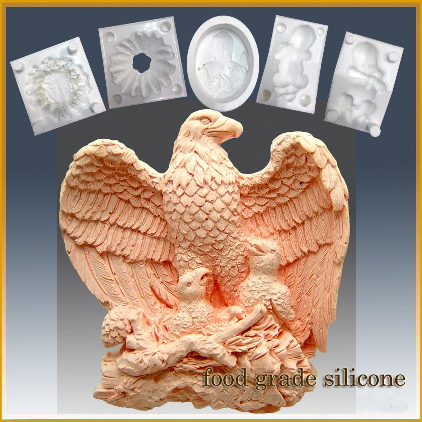 Majestic Eagle with Chicks - Detail of High Relief Sculpture - Silicone Soap/Sugar/Fondant/Chocolate/Marzipan 2D Mold