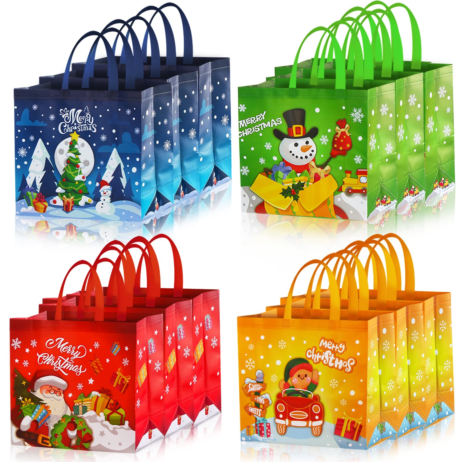 VEYLIN 12 Large Christmas Bags with Handles Reusable Non-woven Xmas Bag for Christmas Holiday Party Supplies, 15.7 x 5.9 x 14.1Inch