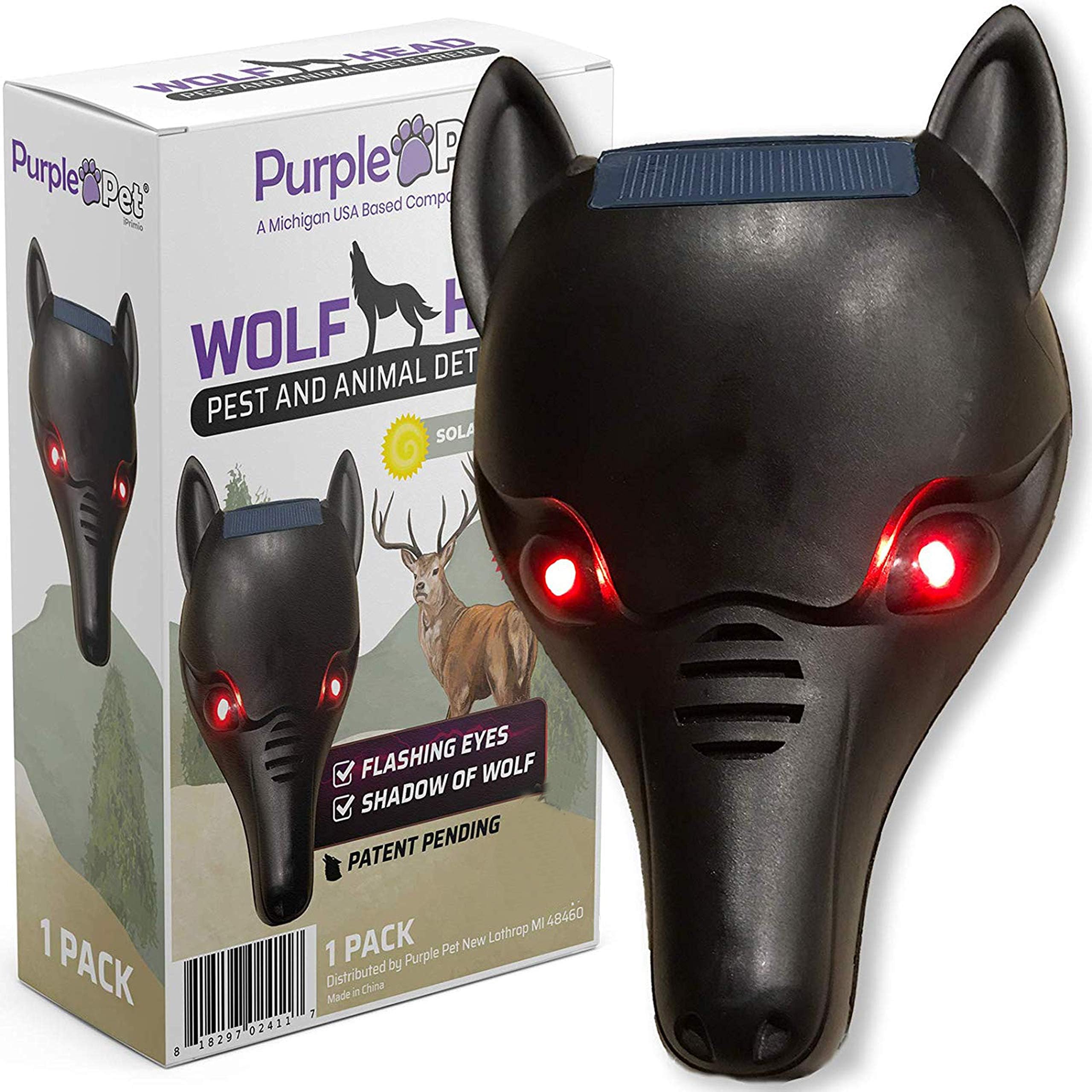 iPrimio Wolf Head with Flashing Eye Lights with Back Light to Create Silhouette - Scares Deer (1 Pack)