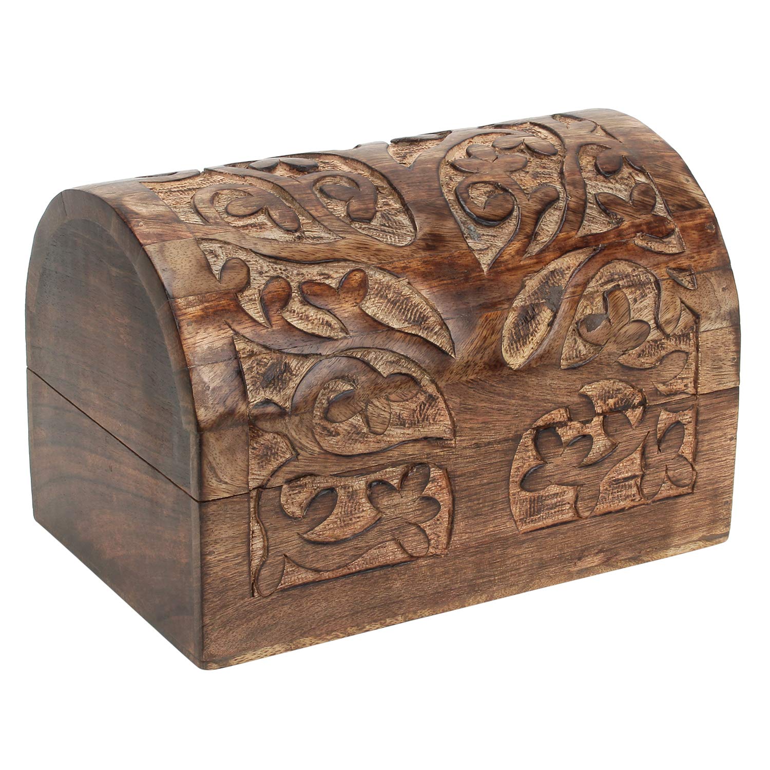 Ajuny Handcrafted Decorative Jewelry Box Beautifully Tree Of Life Design Carving Wooden Treasure Chest Jewellery Storage Boxes Organizer Trinket keepsake Holder Watch Box, Great for Gifts - 9x6 Inch