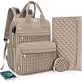 CandyHome Diaper Bag Backpack, Waterproof Stylish Baby Bag with Changing Pad, Large Capacity Travel Essentials Baby Diaper Bag with USB Port, Stroller Straps & Pacifier Case (Khaki)