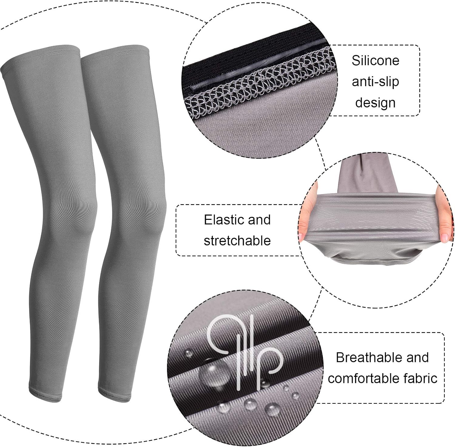 3 Pairs Full Compression Leg Sleeves UV Protection Outdoor Sports Cycling: Clothing