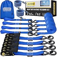 AUGO Ratchet Tie Down Straps –4 PK– 15 FT – 2,200 LB Break Strength – Safety Lock S Hooks –for Moving Cargo, Appliances, Lawn