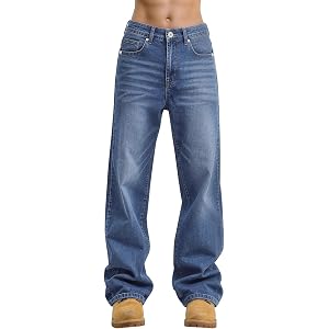 Time leap Men Baggy Jeans Straight Leg Stretch Denim Pants | Relaxed Loose Fit Jeans, Casual Streetwear, Classic Styles, 5-Po