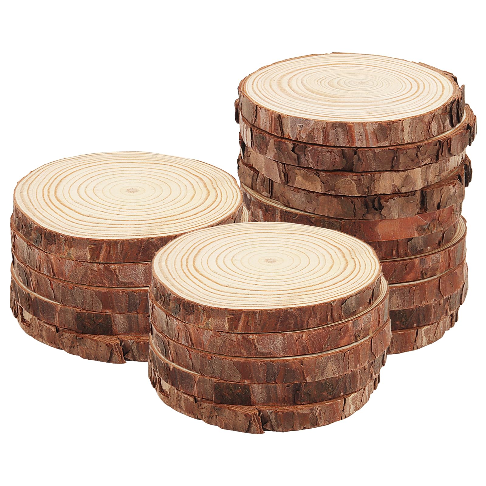 JOIKIT 20 PCS 10-11cm Wooden Slices, Natural Wood Discs, Unfinished Wooden Log Slices Wood Circles for DIY Crafts Decoration