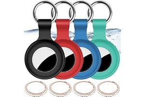 HITFINE 4Pack,Compatible with Airtag Holder Case with Keychain IPX8 Waterproof,Shockproof GPS Tag Tracker Cover [Anti-Scratch] [PC+Silicone] for Item Finders Case for Pets,Kids,Luggages-Black/Blue/Green/Red