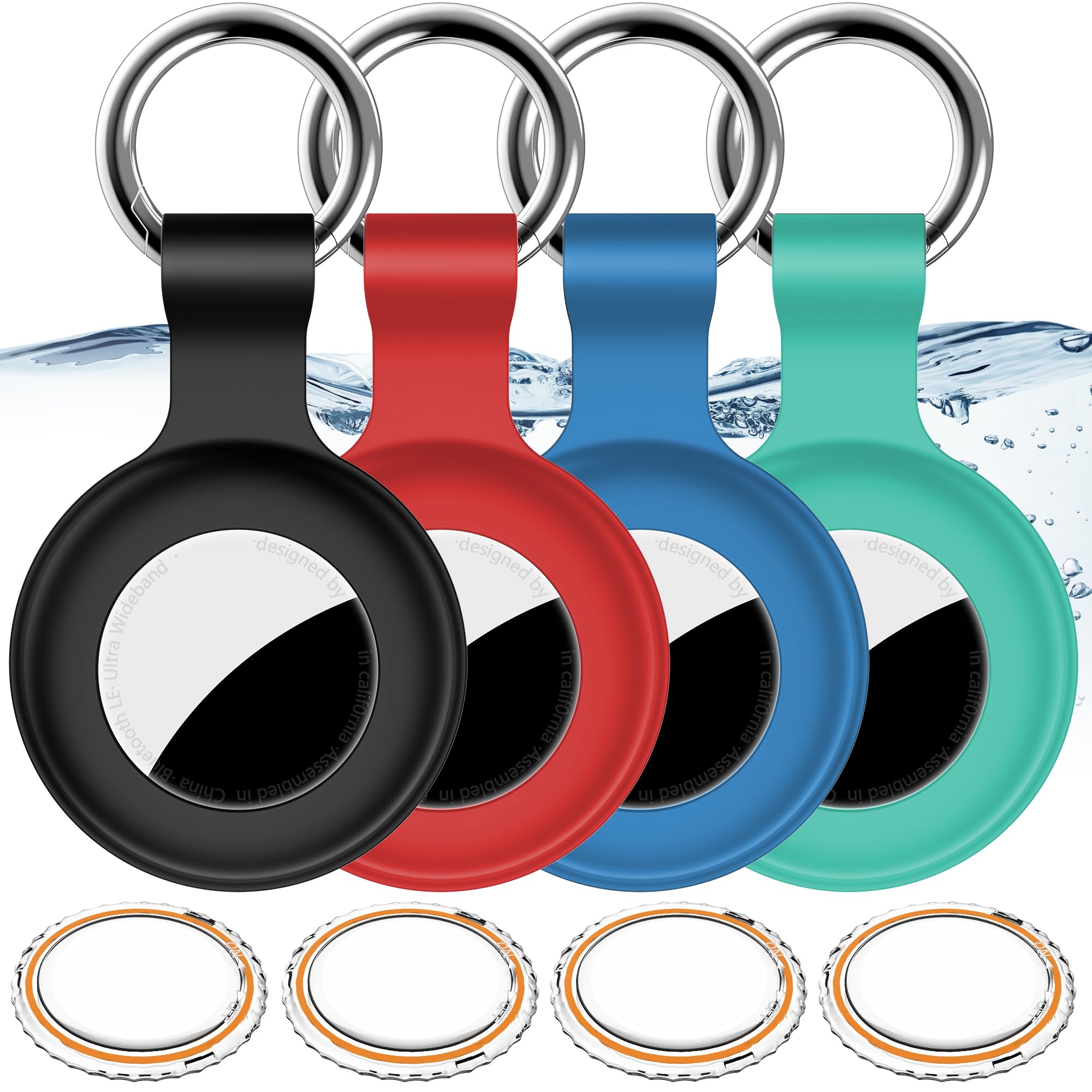 Photo 1 of 4Pack,Compatible with Airtag Holder Case with Keychain IPX8 Waterproof,Shockproof GPS Tag Tracker Cover [Anti-Scratch] [PC+Silicone] for Item Finders Case for Pets,Kids,Luggages-Black/Blue/Green/Red