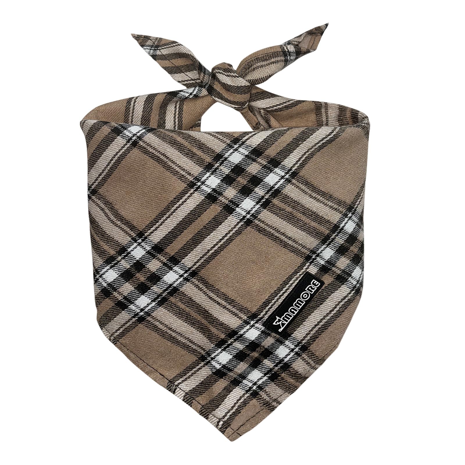 Adjustable Plaid Dog Bandanas,1PC Soft Washable Cotton Triangle Bib Kerchief Scarfs for Small Medium Large Dogs and Cats (Light Khaki, Small)