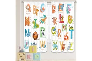 MESHELLY Alphabet Kids ABC Learning Curtains 42W x 63H Inch Rod Pocket Cartoon Animal Baby Boys Child Bedroom Decor Educational Nursery Art Printed Living Room Classroom Window Drapes Fabric 2 Panels