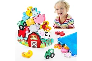 IPOURUP Montessori Toys for Kids 3-7 Wooden Farm Animal Blocks Stacking Games Toy for 3 4 5 6 Year Old Girls Boys Birthday Gifts Toddler Educational Toys Balance Game for Boy Girl Age 2-4