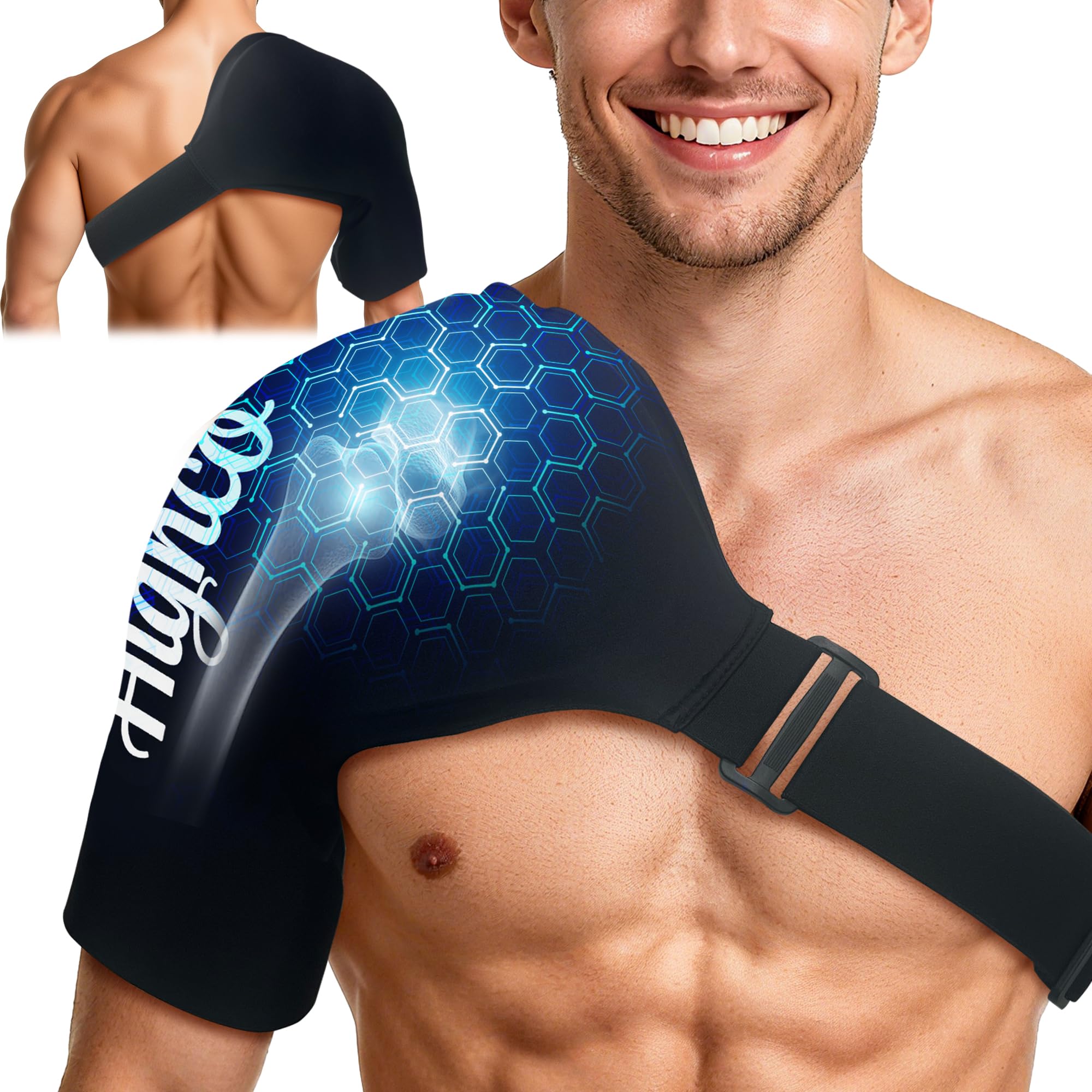Photo 1 of Shoulder Ice Pack Wrap for Rotator Cuff and Arm,Reusable Compression Cold Brace for Pain Relief & Muscle Relaxation,Tendonitis,Swelling,Discomfort After Surgery,Hot &Cold Therapy Ice Pack for Shoulder (XLarge-Black)