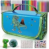 NUMI'SMILE Dinosaur Pencil Case with Fruit Scented Markers Art Set, Dinosaur Gifts for Boys Ages 3 4 5 6 7 8 9 Years and Up, Dinosaur Toys, Dino Coloring Art Supplies, Birthday Boy Present & Kids