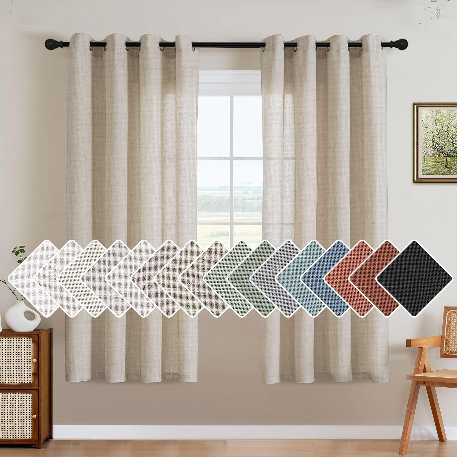 Photo 1 of H.VERSAILTEX Living Room Linen Curtains Home Decorative Nickel Grommet Curtains Privacy Added Energy Saving Light Filtering Window Treatments Draperies for Bedroom, Angora, 2 Panels, 52 x 72 - Inch